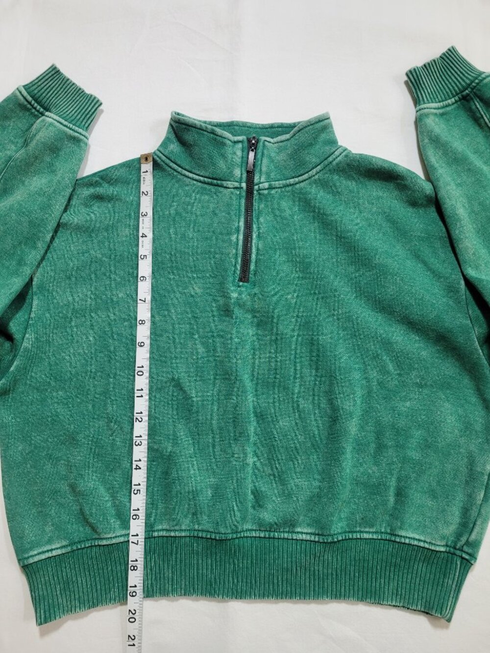 Zenana Acid Wash Fleece Half Zip Pullover Crop Sweatshirt Green Small Athleisure - Picture 7 of 10